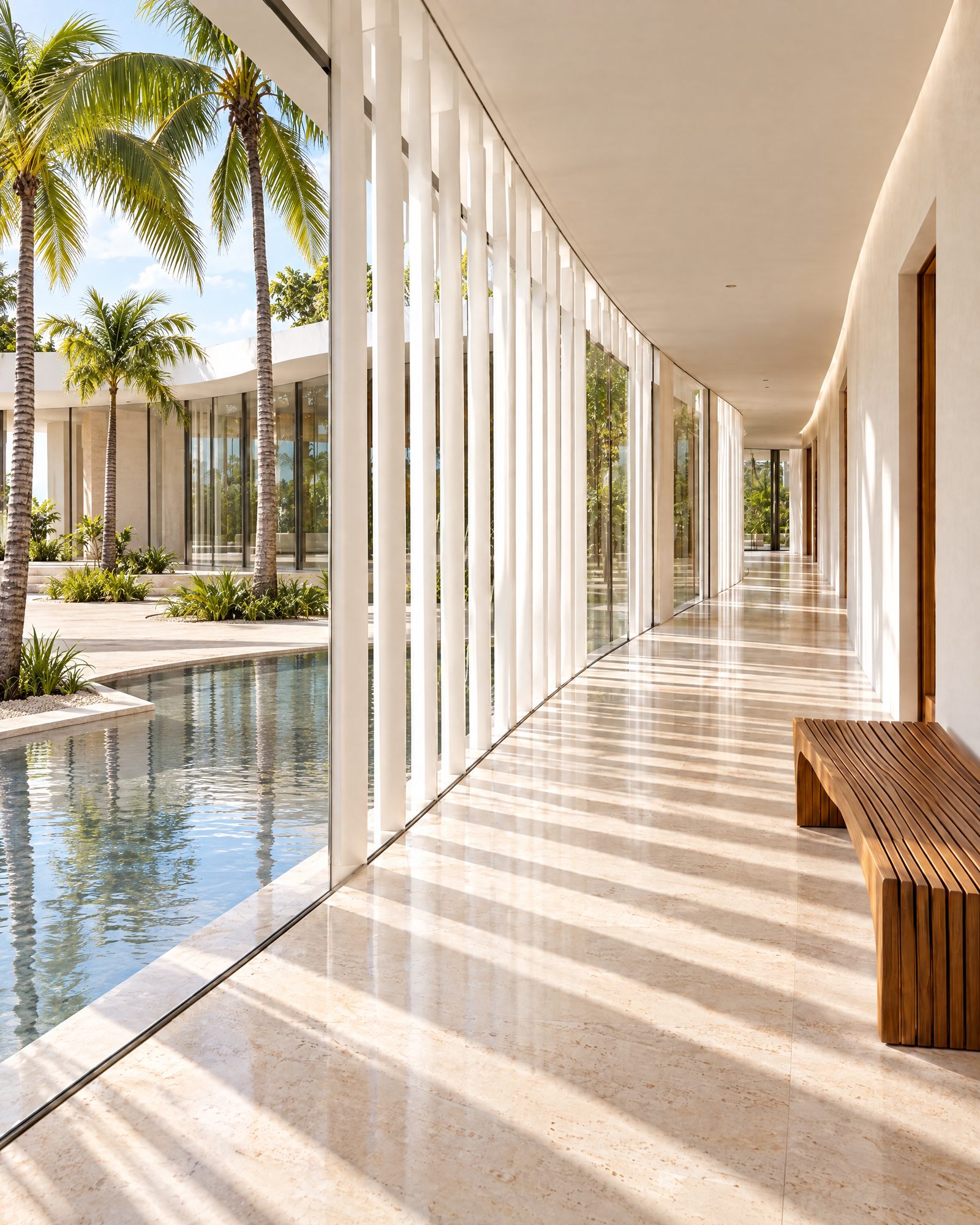 Conceptual light-filled gallery overlooking the courtyard